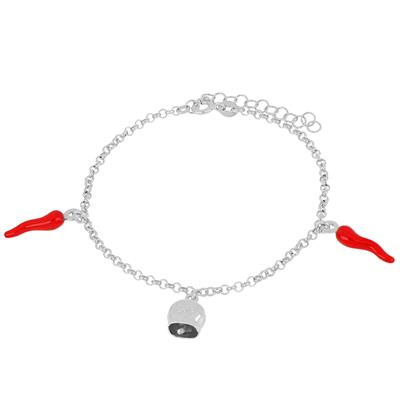 BRACCIALE CON DUE CORNI E CAMPANELLA IN ARGENTO 925°/°°
