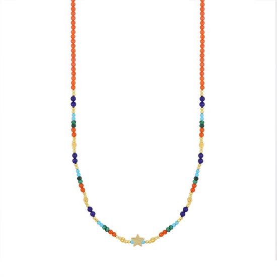 COLLANA CON STELLA CORALLO LAPIS MALACHITE P.TURC. ARGENTO 925°/°°