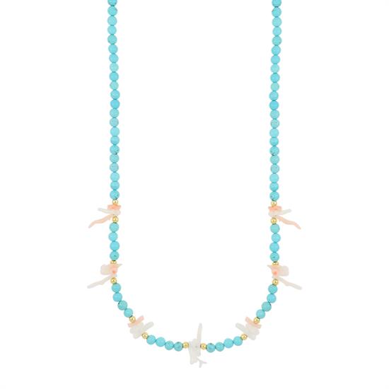 COLLANA PASTA DI TURCHESE E SCAGLIE DI CORALLO ROSA ARGENTO 925°/°°