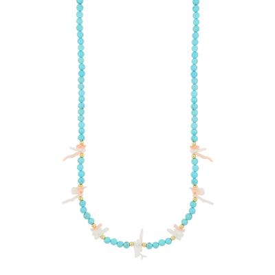 COLLANA PASTA DI TURCHESE E SCAGLIE DI CORALLO ROSA ARGENTO 925°/°°
