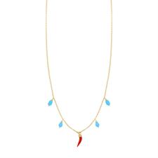 COLLANA CON CORNO CORALLO E SASSI DI TURCHESE IN ARGENTO 925°/°°