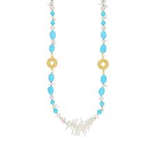 COLLANA QUARZO ROSA P.TURCHESE E FRANGE CORALLO ROSA ARGENTO 925°/°°