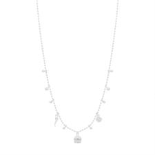 COLLANA PALLINI DIAMANTATI CAMPANELLA E QUADRIFOGLIO ARGENTO 925°/°°
