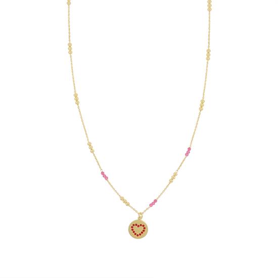 COLLANA PIETRINE E TONDINO CON CUORE ZIRCONI IN ARGENTO 925°/°°