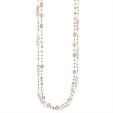 COLLANA 2 FILI EMA QUARZO ROSA PERLE FIUME ARGENTO 925°/°°