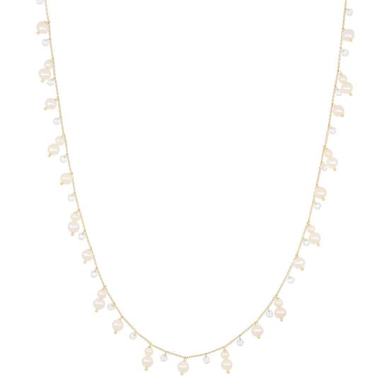 COLLANA PERLE DI FIUME LUNGA ZIRCONI PENDENTI ARGENTO 925°/°°