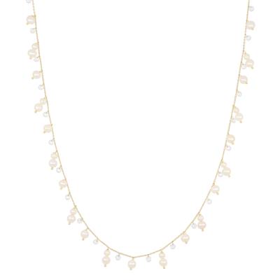 COLLANA PERLE DI FIUME LUNGA ZIRCONI PENDENTI ARGENTO 925°/°°