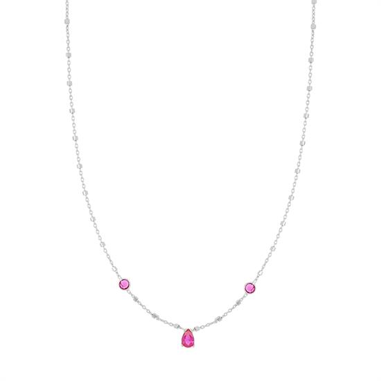 COLLANA CATENA CUBOTTI ZIRCONI TONDI E GOCCIA IN ARGENTO 925°/°°