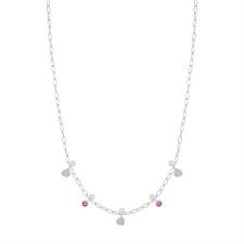 COLLANA CATENA OVALINE CUORE E ZIRCONE PERLINA ARGENTO 925°/°°