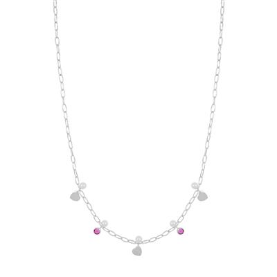 COLLANA CATENA OVALINE CUORE E ZIRCONE PERLINA ARGENTO 925°/°°