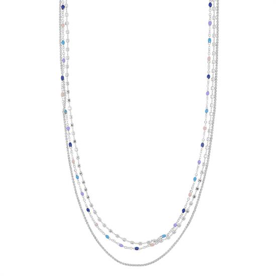 COLLANA TRE FILI CATENE LAVORATE E OVALINI SMALTATI ARGENTO 925°/°°