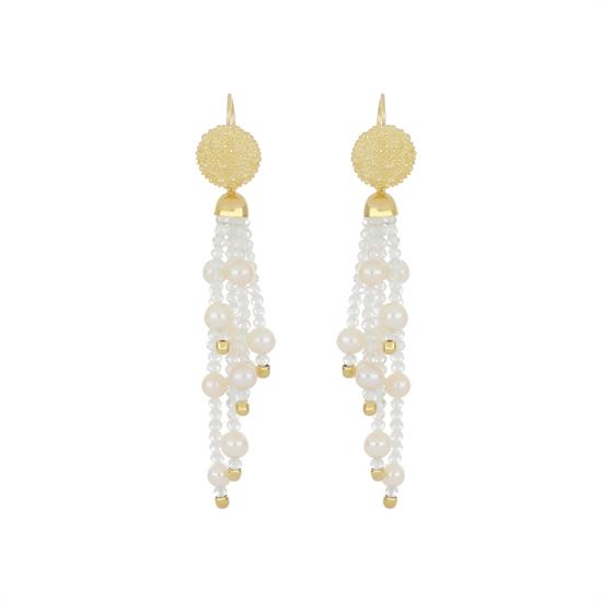 ORECCHINO CIUFFO SPINELLO E PERLE  FIUME ARGENTO 925°/°°