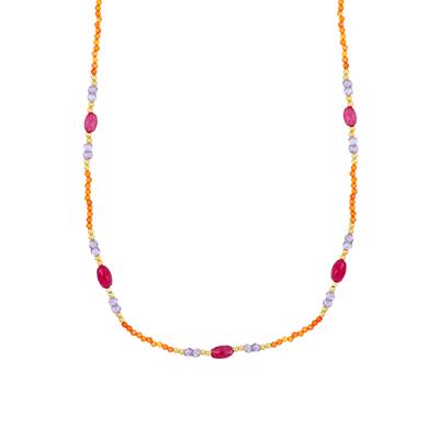 COLLANA GIADA PORPORA E SPINELLO VIOLA E ARANCIONE ARGENTO 925°/°°