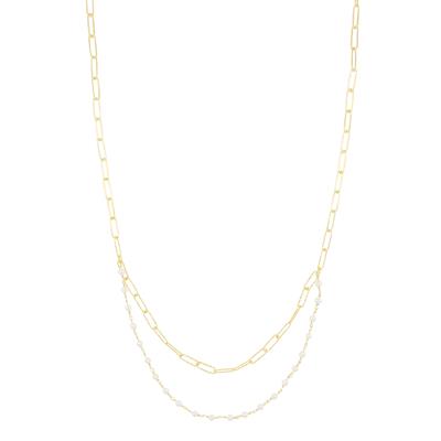 COLLANA OVALINE DOPPIO FILO E PERLINE IN ARGENTO 925°/°°