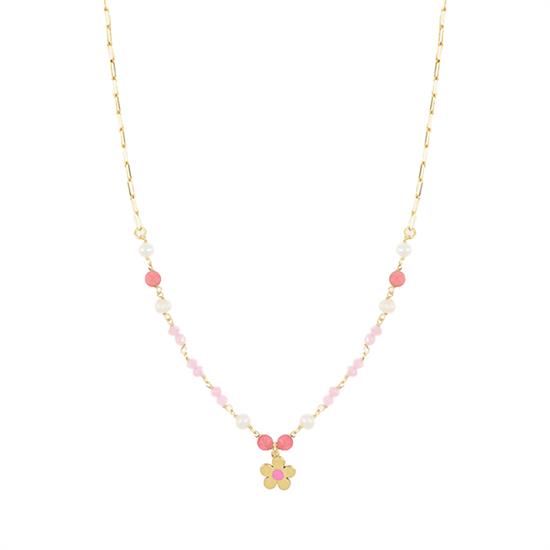 COLLANA PERLINE E PIETRINE CON MARGHERITA IN ARGENTO 925°/°°