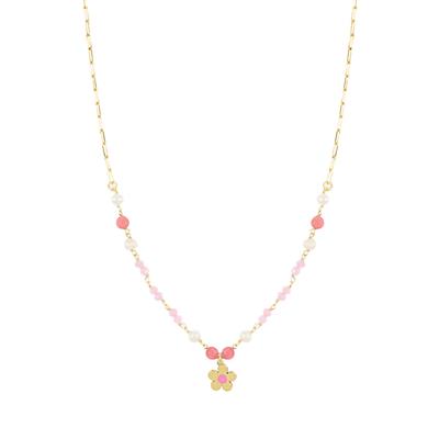 COLLANA PERLINE E PIETRINE CON MARGHERITA IN ARGENTO 925°/°°
