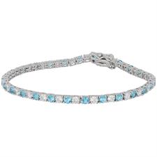BRACCIALE TENNIS BICOLORE ACQUAMARINA E BIANCHI IN AREGNTO 925°/°°
