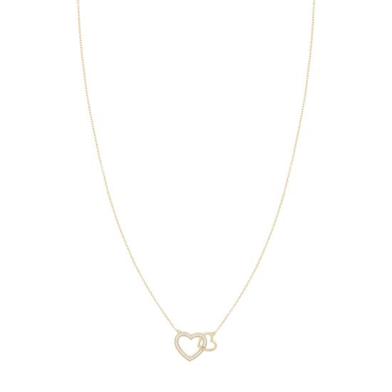 COLLANA DOPPIO CUORE LISCIO E ZIRCONATO IN ARGENTO 925°/°°