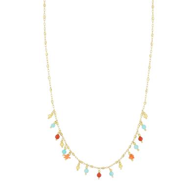 COLLANA CATENA CUBOTTI AMAZZONITE CORALLO E SPINELLO ARGENTO 925°/°°