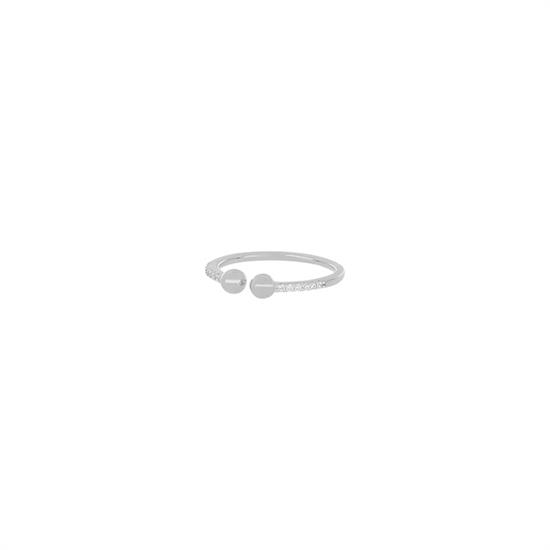 ANELLO APERTO PALLINI E ZIRCONI BIANCHI IN ARGENTO 925°/°°