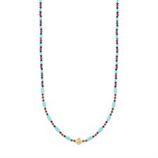 COLLANA TUBETTI P.TURCHESE MALACHITE SPIN. PESCE ARGENTO 925°/°°