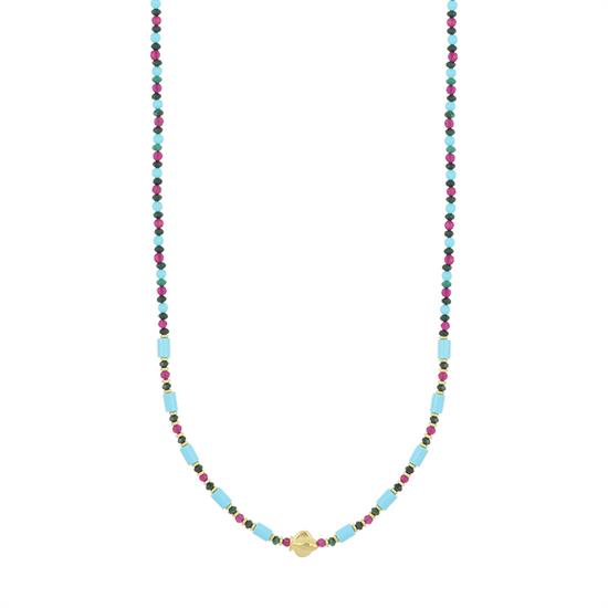 COLLANA TUBETTI P.TURCHESE MALACHITE SPIN. PESCE ARGENTO 925°/°°