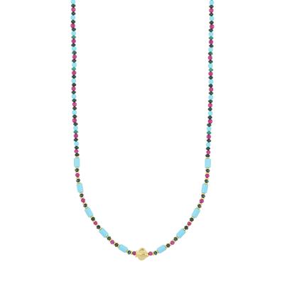 COLLANA TUBETTI P.TURCHESE MALACHITE SPIN. PESCE ARGENTO 925°/°°