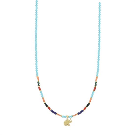 COLLANA TUBETTI P.TUR. MALACHITE CORALLO ELEFANTE ARGENTO 925°/°°