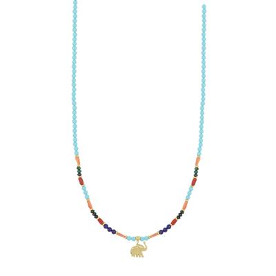 COLLANA TUBETTI P.TUR. MALACHITE CORALLO ELEFANTE ARGENTO 925°/°°
