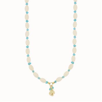COLLANA PASTA DI OSSO TURCHESE CON CONCHIGLIA IN ARGENTO 925°/°°