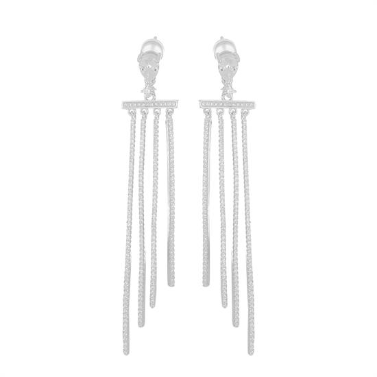 ORECCHINO BARRETTA 4 BARRE ZIRCONATE PENDENTI IN ARGENTO 925°/°°