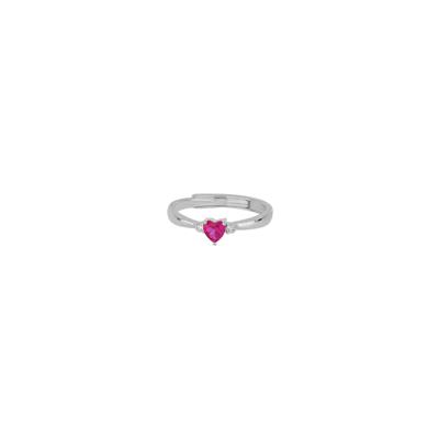 ANELLO RODIO CUORICINO ROSSO CON DUE ZIRCONI LATI IN ARGENTO 925°/°°