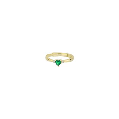 ANELLO DORATO CUORICINO VERDE CON DUE ZIRCONI LATI  ARGENTO 925°/°°