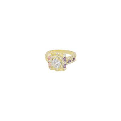 ANELLO DORATO QUADRATO CON MIX DI ZIRCONI ML BORDO ARGENTO 925°/°°