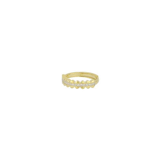 ANELLO DORATA FASCETTA ROMBI E RIGA ZIRCONATA IN ARGENTO 925°/°°