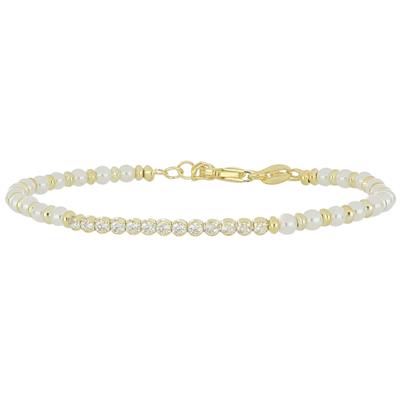 BRACCIALE PERLINE CON TENNIS CENTRALE IN ARGENTO 925°/°° ZIRCONI
