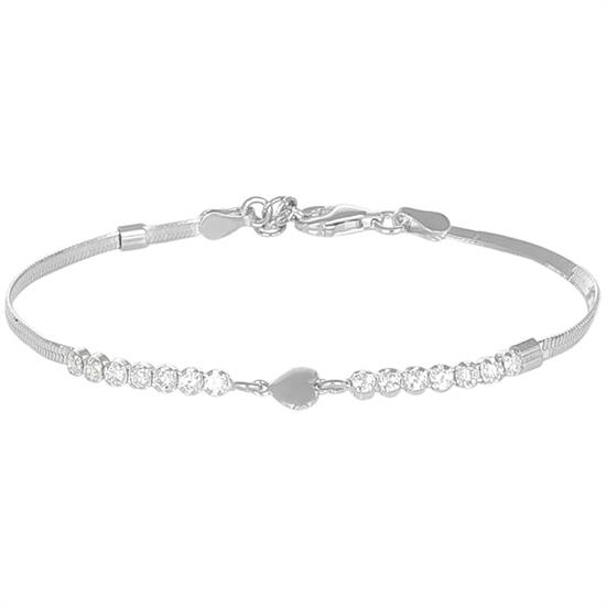 BRACCIALE CENTRO CUORE CON TENNIS E CATENA SNAKE IN ARGENTO 925°/°°