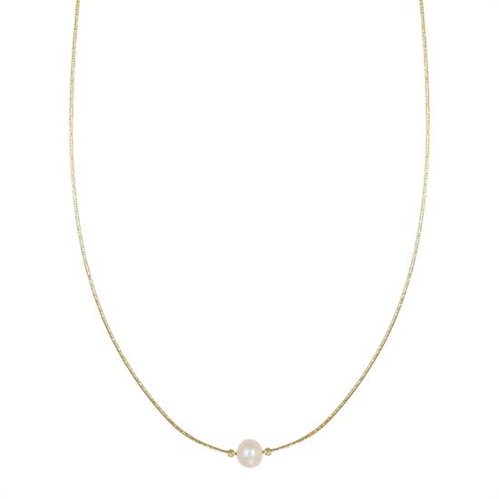 COLLANA FILO DIAMANTATO CON PERLA CENTRALE IN ARGENTO 925°/°°