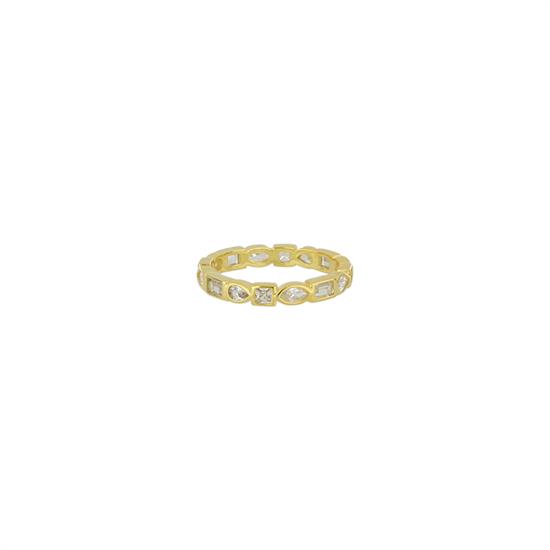 ANELLO VERETTA E ZIRCONI BIANCHI FORME MIX DORATO IN ARGENTO 925°/°°