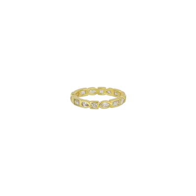 ANELLO VERETTA E ZIRCONI BIANCHI FORME MIX DORATO IN ARGENTO 925°/°°