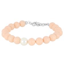 BRACCIALE MADREPERLA PINK E PERLA NATURALE IN ARGENTO 925°/°°