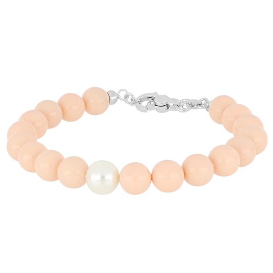 BRACCIALE MADREPERLA PINK E PERLA NATURALE IN ARGENTO 925°/°°