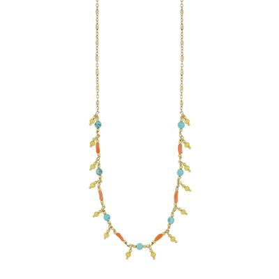 COLLANA SPINELLO CORALLO E AULITE TURCHESE IN ARGENTO 925°/°°