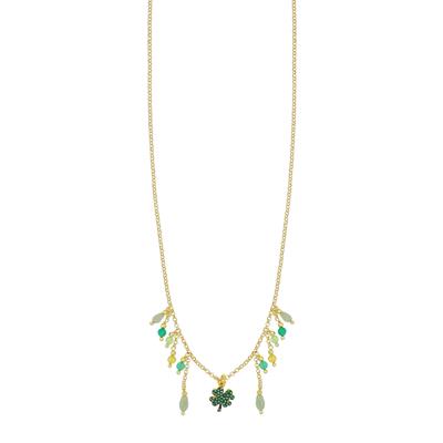 COLLANA SPINELLO VERDE LEMON E QUADRIFOGLIO ZIRCONI ARGENTO 925°/°°