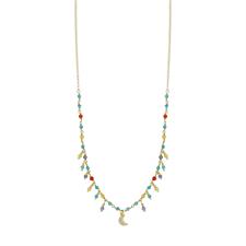 COLLANA SPINELLO CORALLO P.TURCHESE LUNA ZIRCONATA ARGENTO 925°/°°