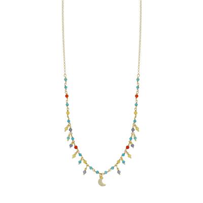 COLLANA SPINELLO CORALLO P.TURCHESE LUNA ZIRCONATA ARGENTO 925°/°°
