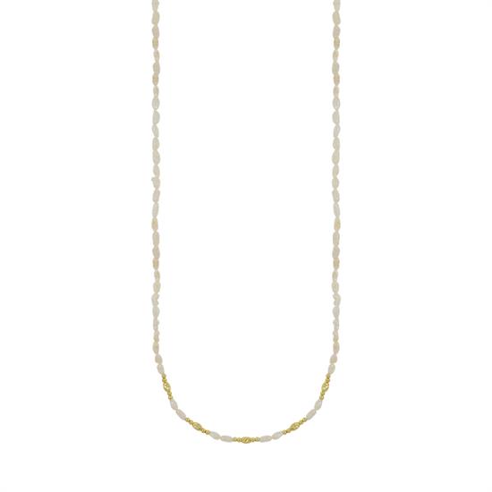 COLLANA PERLE CON OVALI DIAMANTATI IN  ARGENTO 925°/°°