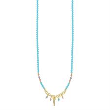COLLANA P.TURCHESE,CUBI FUXIA CON CORNO ZIRCONATO IN ARGENTO 925°/°°