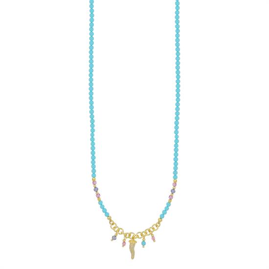 COLLANA P.TURCHESE,CUBI FUXIA CON CORNO ZIRCONATO IN ARGENTO 925°/°°