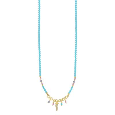 COLLANA P.TURCHESE,CUBI FUXIA CON CORNO ZIRCONATO IN ARGENTO 925°/°°